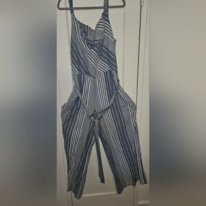 Ashley Stewart Navy and White Striped Jumpsuit